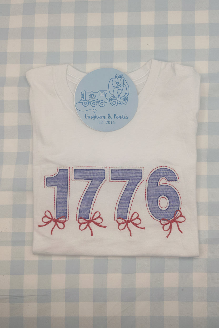 Embroidered Girls 4th of July 1776 Bow Shirt