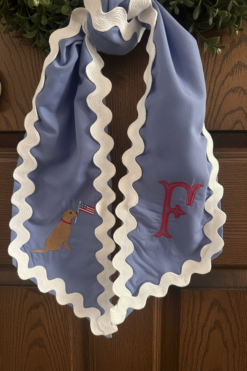 Embroidered 4th of July Wreath Sash with Dog
