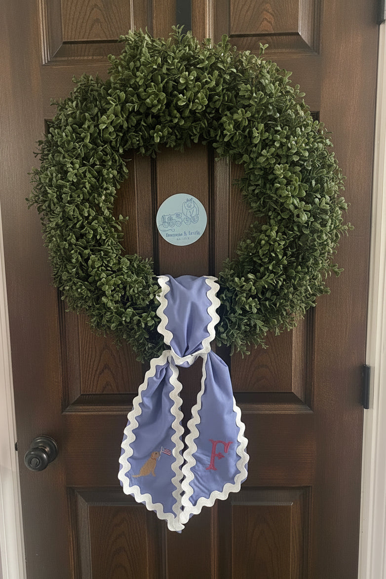 Embroidered 4th of July Wreath Sash with Dog
