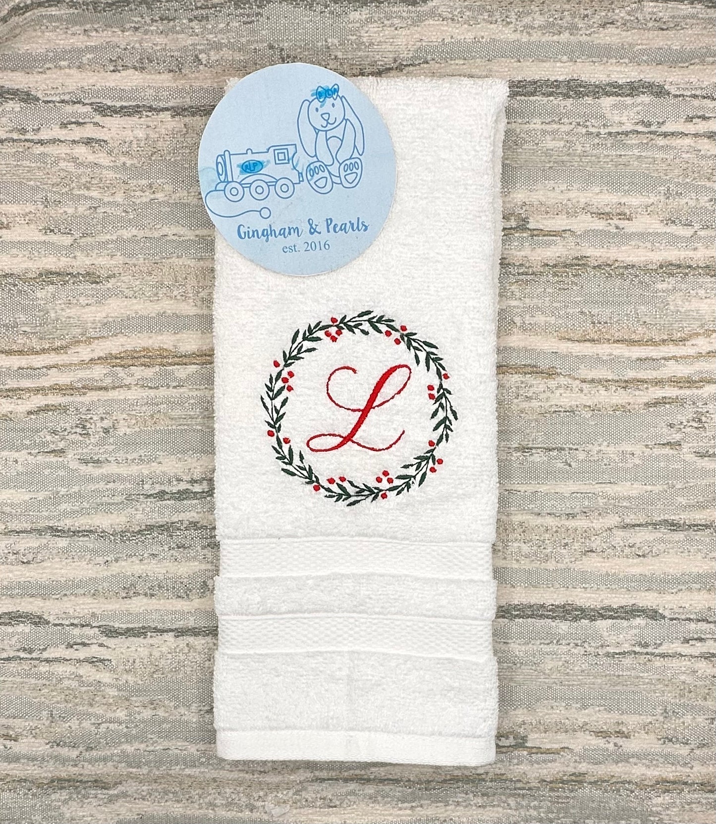 Personalized Christmas Wreath Monogrammed Hand Towel