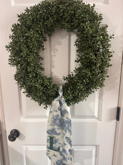 Personalized Blue toile Wreath Sash
