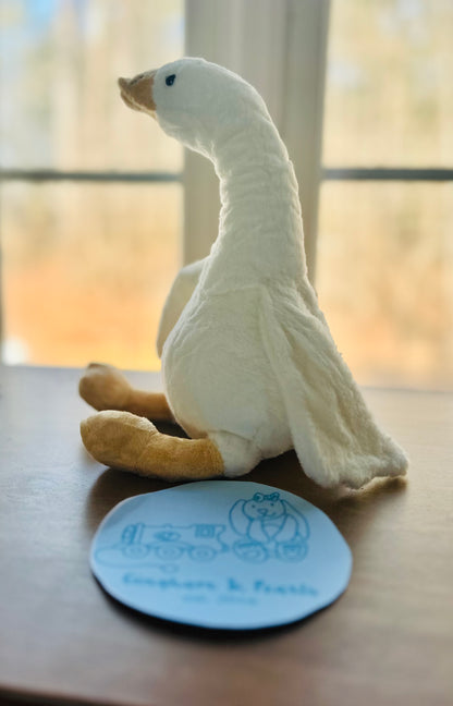 Personalized White Goose Plush Stuffie with Embroidered Name