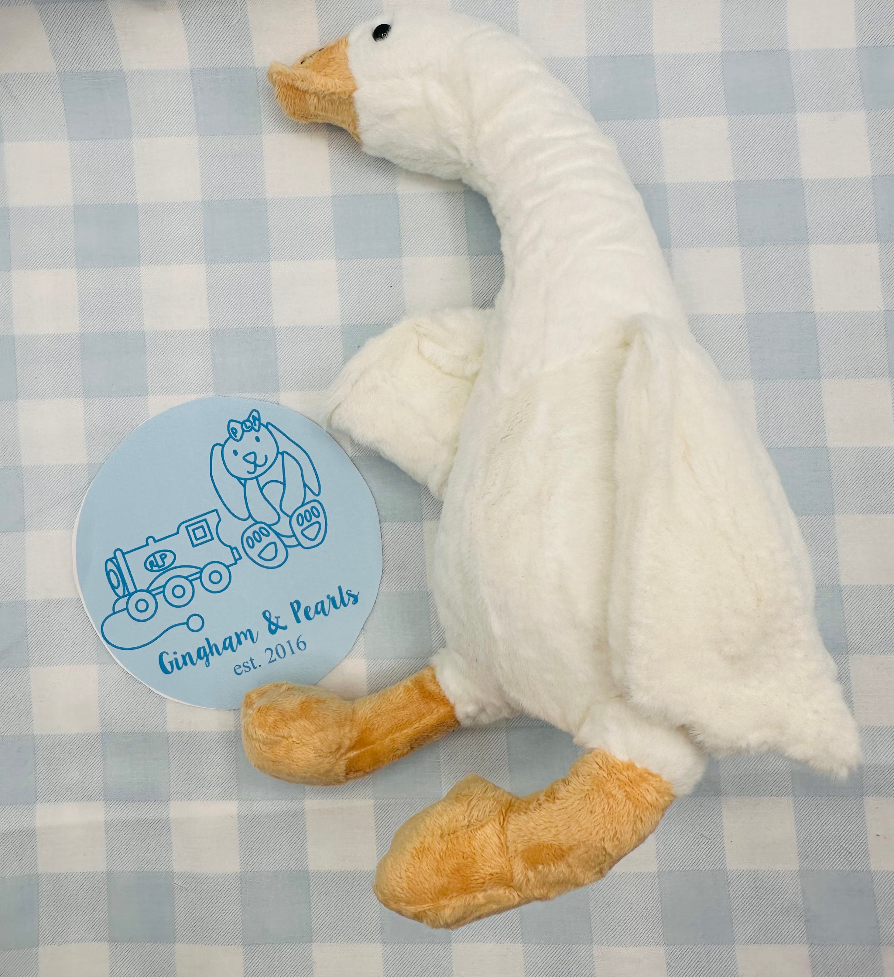 Personalized White Goose Plush Stuffie with Embroidered Name