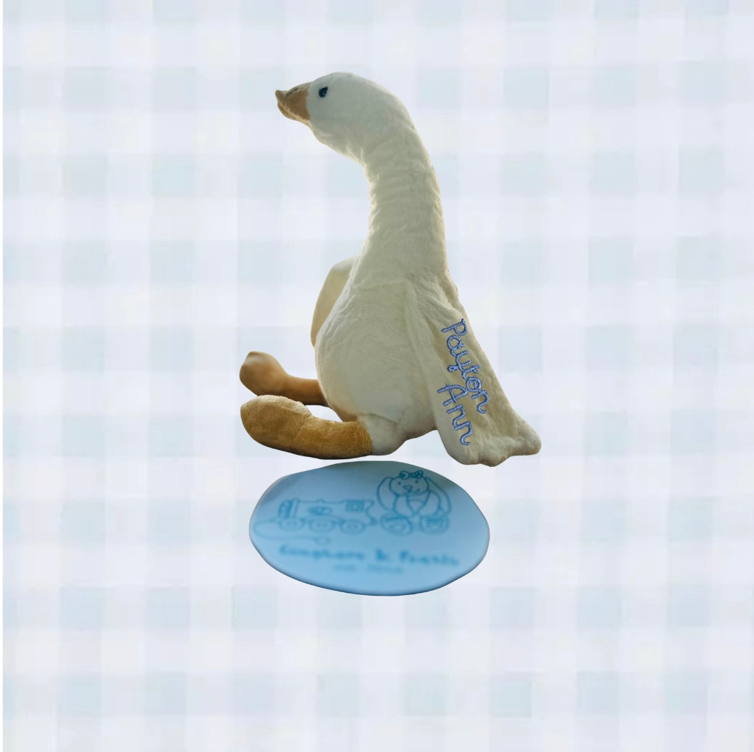 Personalized White Goose Plush Stuffie with Embroidered Name