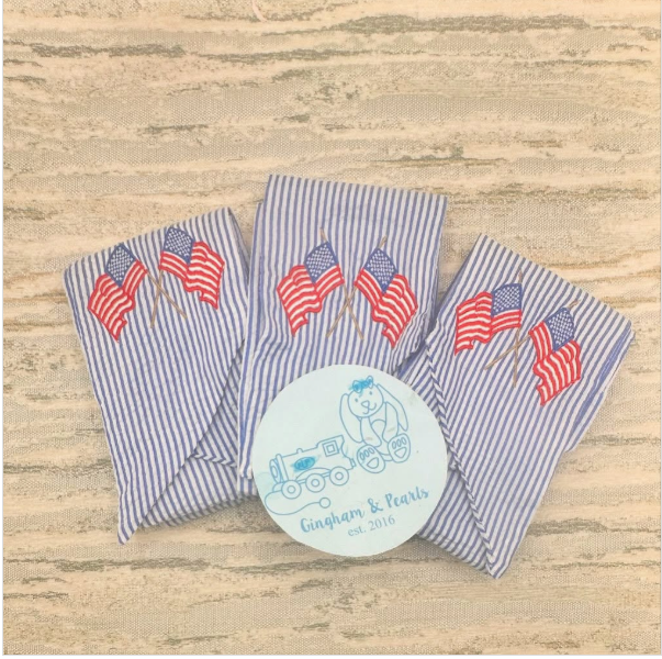 Blue and White Seersucker Flag Wreath Sash