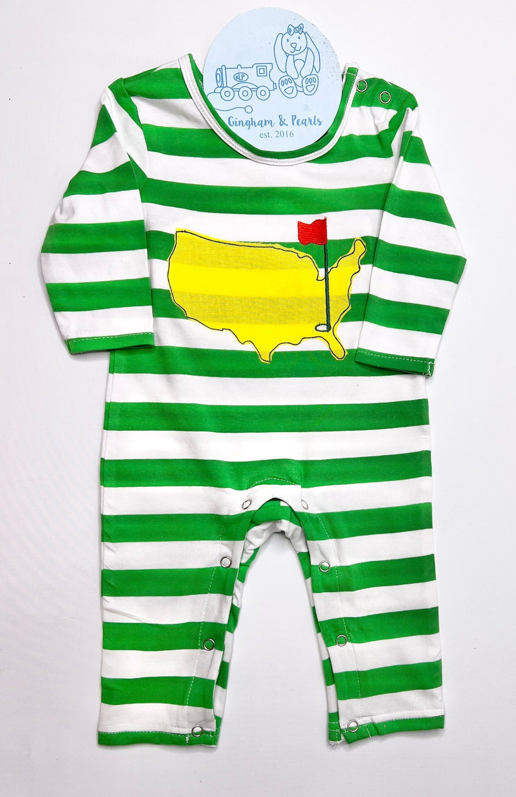 Boys Golf Striped Applique Romper