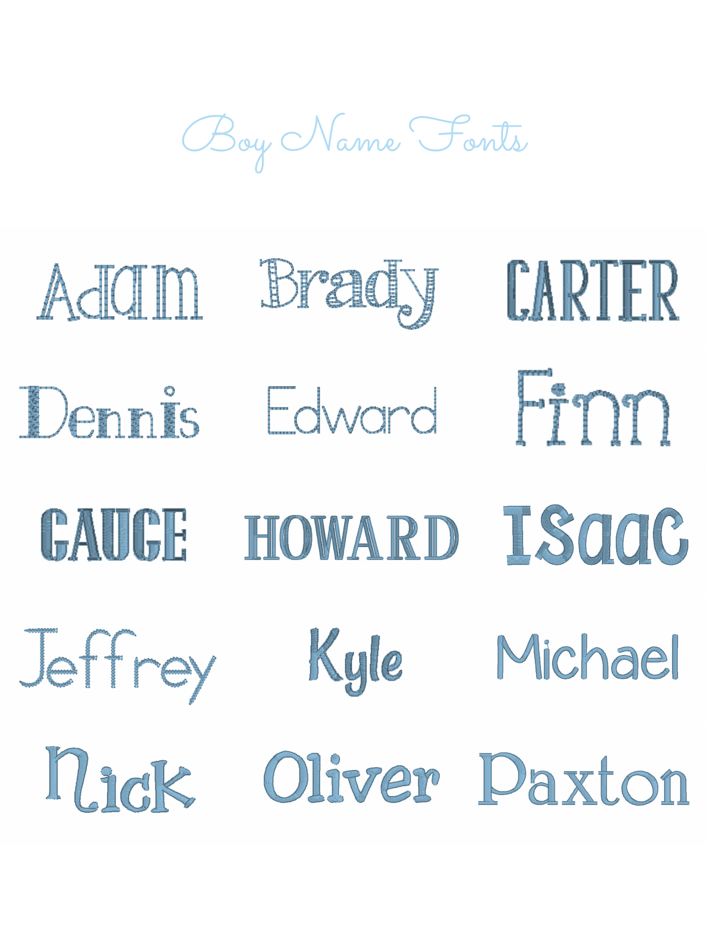 Custom Name Embroidery Fonts: Boy Name Fonts