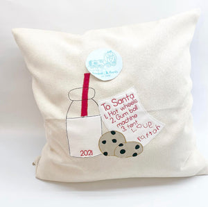 Santa list pillow with child’s handwriting